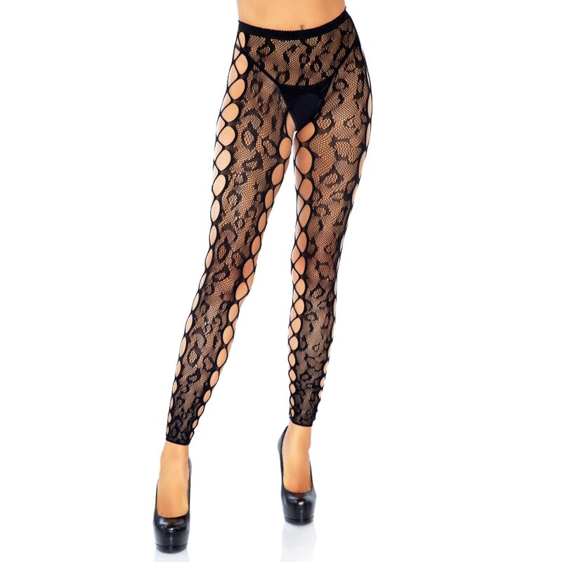 Collants noir en dentelle léopard taille unique – LEG AVENUE