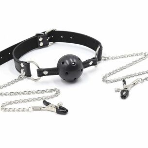 OHMAMA FETISH – BALL GAG AVEC ÉVENTS ET PINCES À TÉLÉNOLS