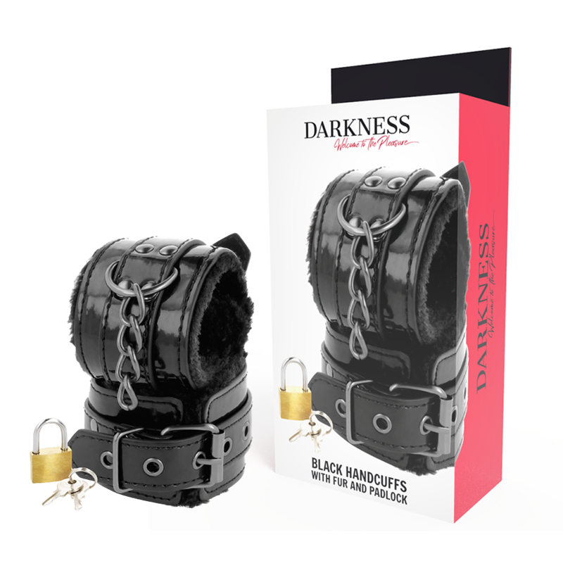 DARKNESS – MENOTTES AJUSTABLES EN CUIR NOIR AVEC CADENAS