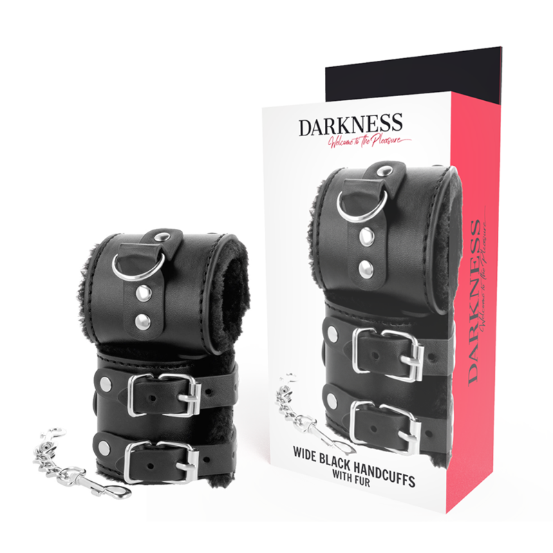 DARKNESS – MENOTTES AJUSTABLES EN CUIR NOIR AVEC DOUBLURE