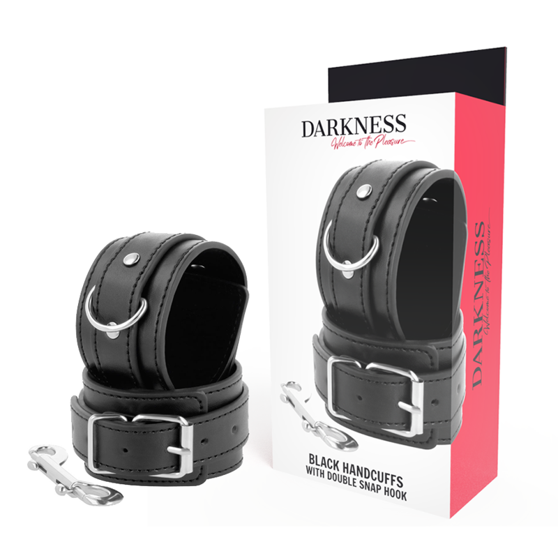 DARKNESS – MENOTTES RÉGLABLES NOIRES AVEC DOUBLE RUBAN DE RENFORT