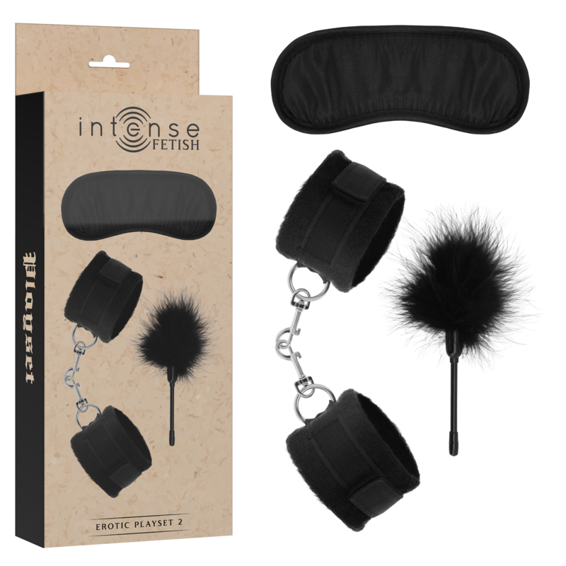 INTENSE FETISH  – PLAYSET ÉROTIQUE 2 AVEC MENOTTES, MASQUE AVEUGLE ET TICKLER