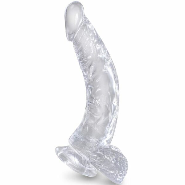 PÉNIS COURBÉ RÉALISTE AVEC BOULES 16,5 CM TRANSPARENT KING COCK-PIPEDREAM