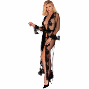 Nuisette longue noire avec culotte LC 17338 taille unique S/M 36/38 - LIVCO CORSETTI