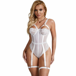 Body blanc Slim Lace Garter taille de S à XL - SUBBLIME<span> - </span>S/M