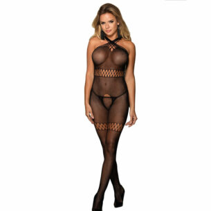 SUBBLIME - 951948 BODYSTOCKING RÉSEILLE AVEC BRETELLES CROISÉES NOIR TAILLE UNIQUE