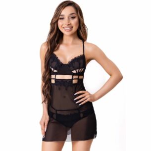 LIVCO CORSETTI FASHION - KROLINA LC 90734 CHEMISE + STRING NOIR S/M<span> - </span>S/M