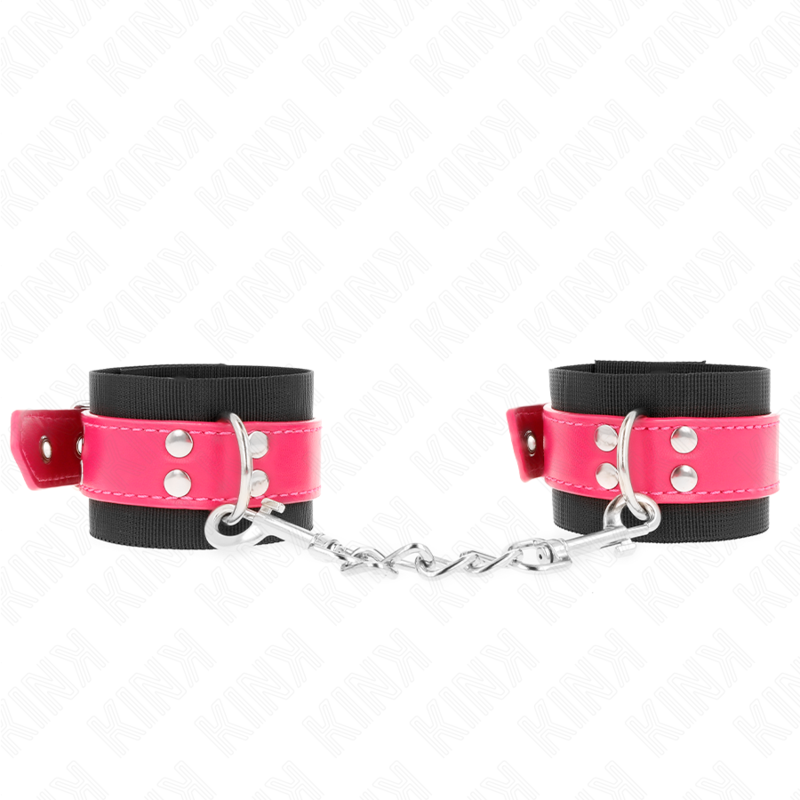 Menottes en nylon noir avec ceinture rose - KINK