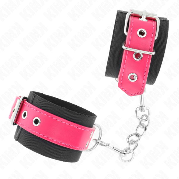 Menottes en nylon noir avec ceinture rose - KINK