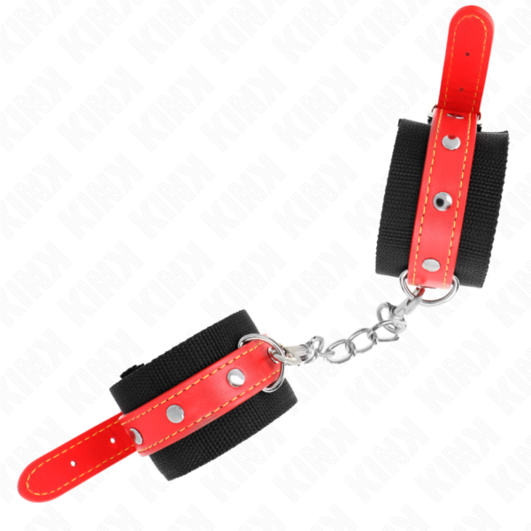 Menottes en nylon noir avec ceinture rouge - KINK