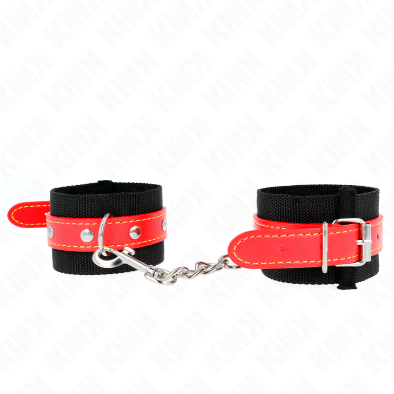 Menottes en nylon noir avec ceinture rouge - KINK