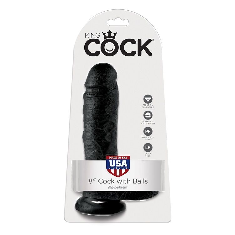 KING COCK 8″ BITE NOIR AVEC BOULES 20,3 CM