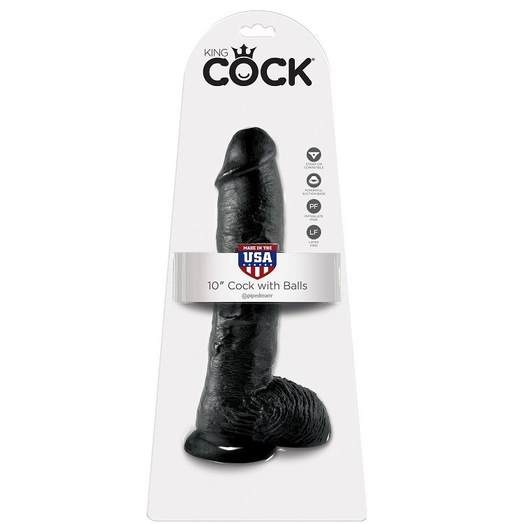 KING COCK 10″ BITE NOIR AVEC BOULES 25,4 CM