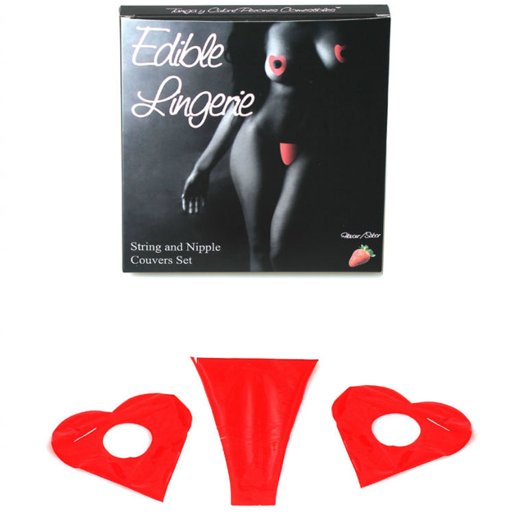 SECRETPLAY – THONG AND EDIBLE NIPPLES COVER STRAWBERRY