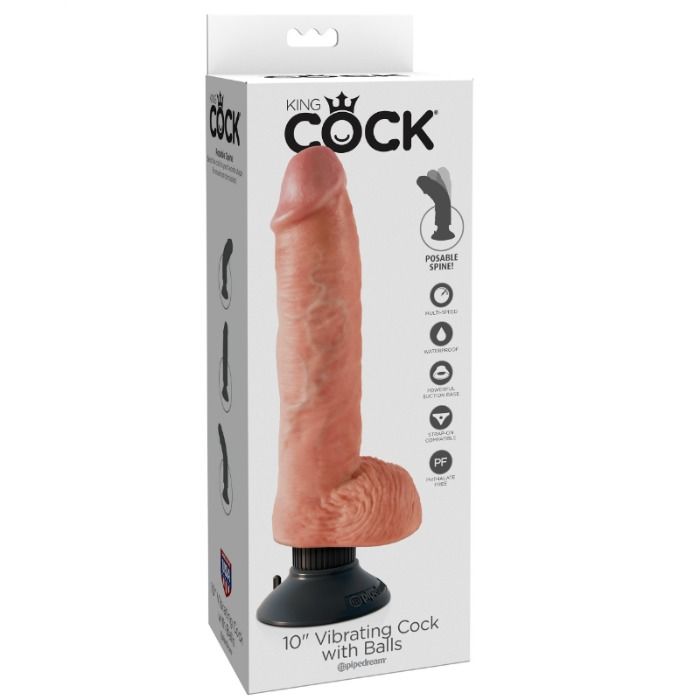 KING COCK BITE VIBRANTE 25,5 CM AVEC BILLES NOIR